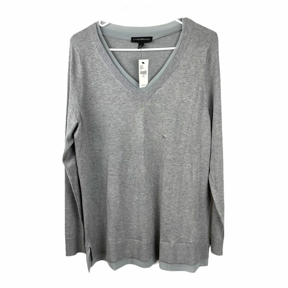 Lane Bryant Gray V Neck Lightweight Pullover Sweater - Picture 2 of 12